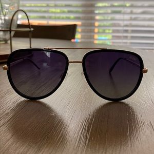 Quay “All in” sunglasses gently used. Black and gold